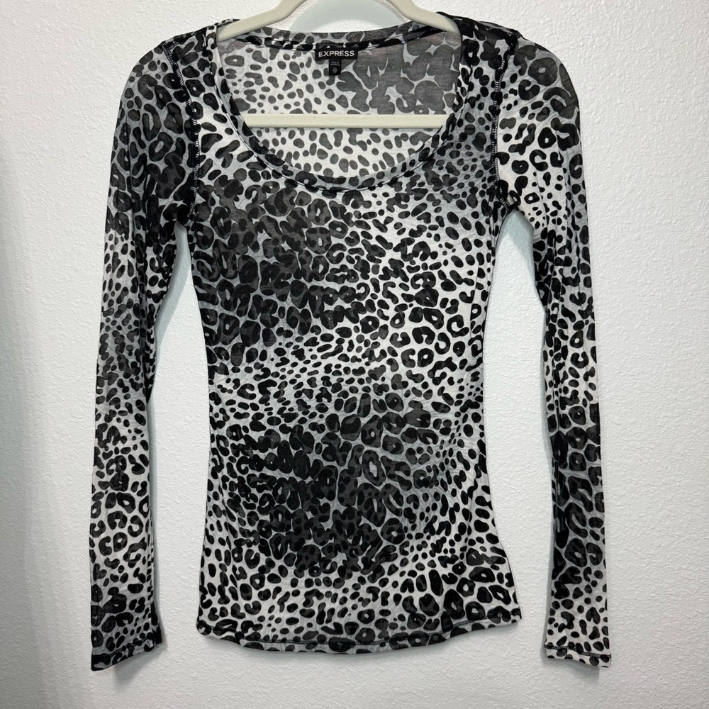 Express Women's Leopard Print Blouse - Black and White